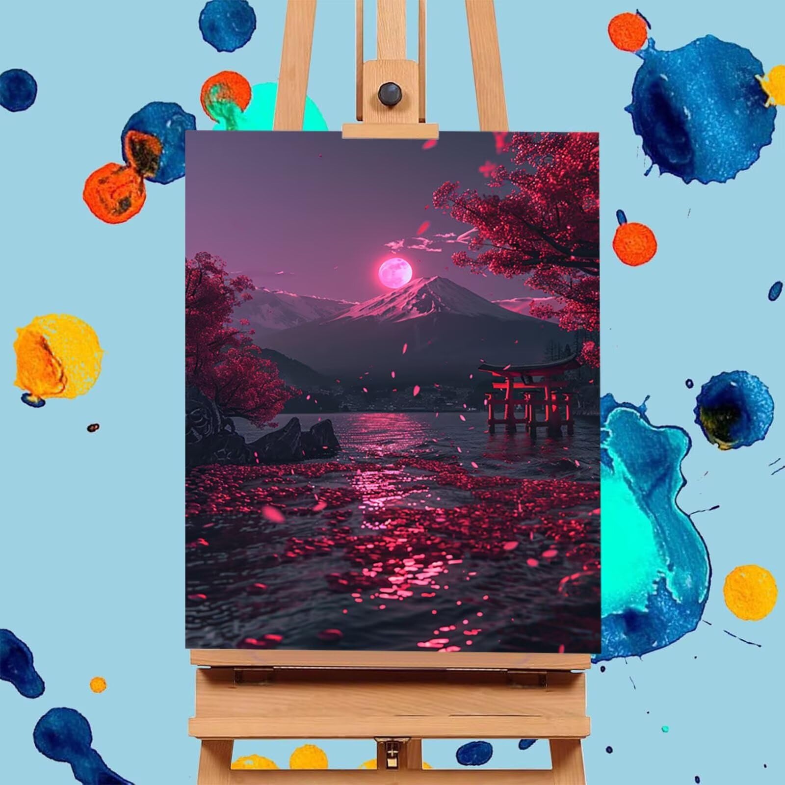 Mount Fuji Numery Malowanie dla dorosłych, księżyc Malowanie według numerów dla dorosłych, DIY Aktywność ręczna Dorośli, zestawy do malowania według numerów dla dorosłych z pędzlami i akrylem