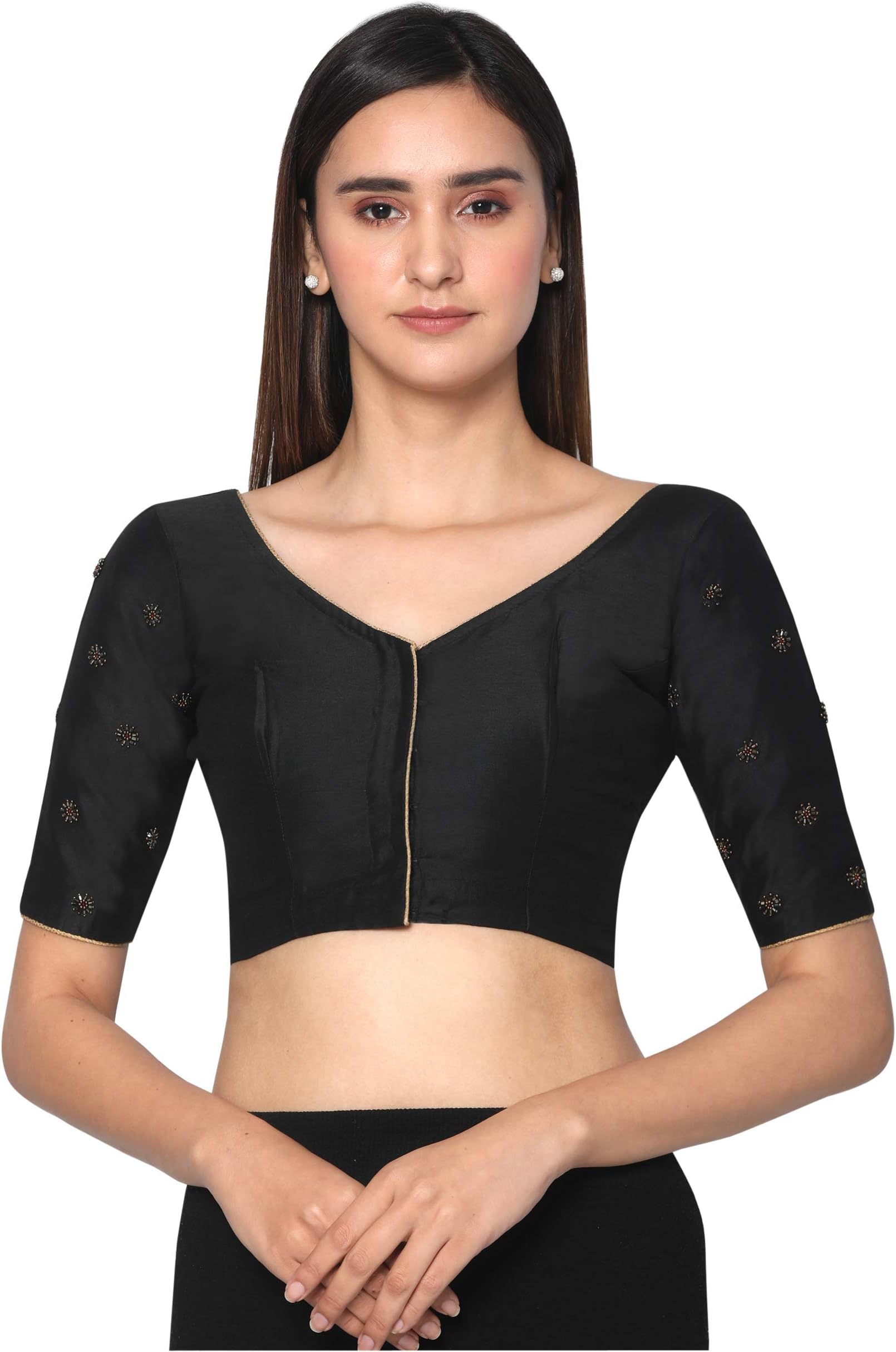 RENE Black Cotton Silk Hand Embroidered Stone Work Blouse (D-1005480)