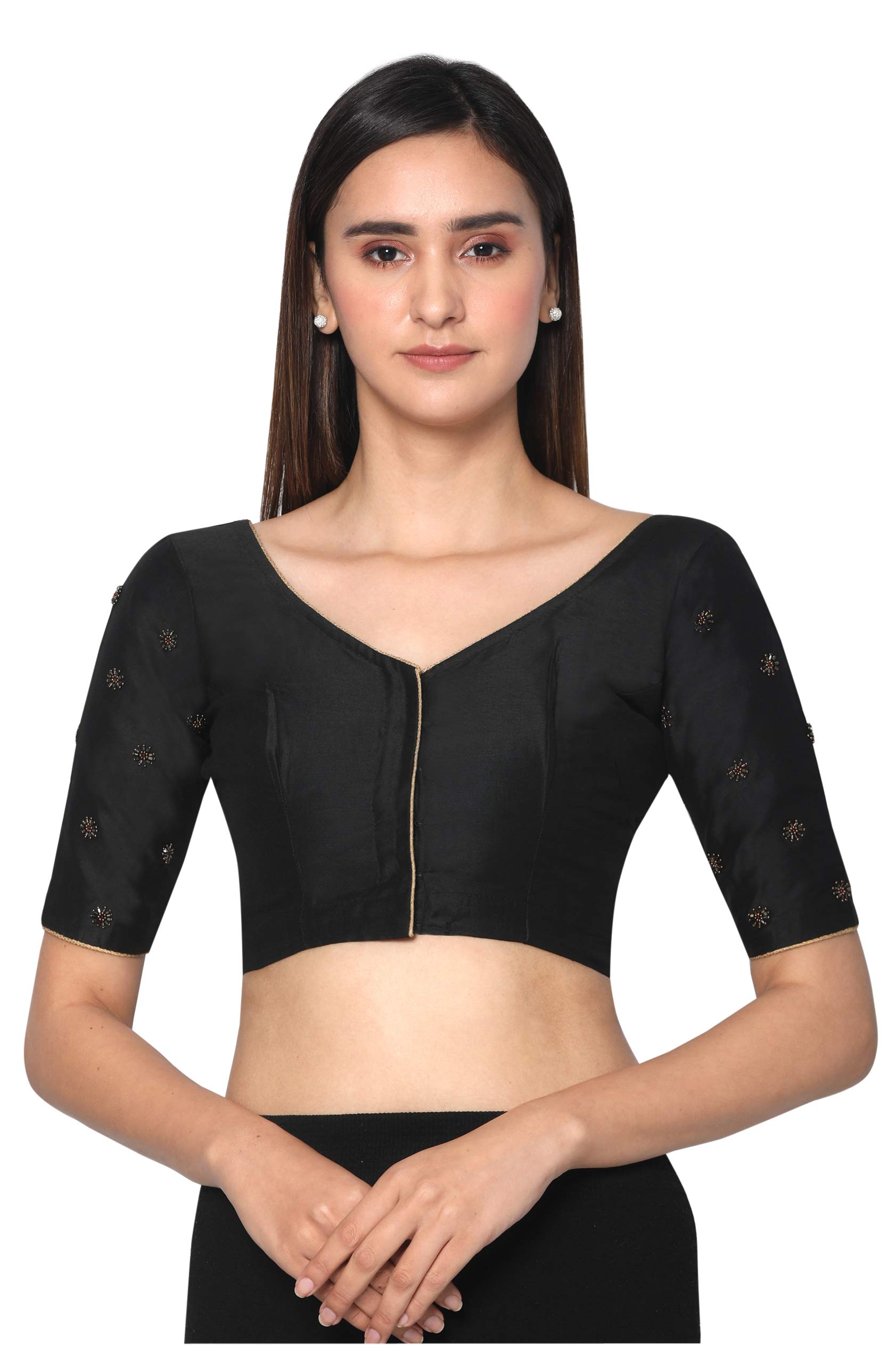 RENE Black Cotton Silk Hand Embroidered Stone Work Blouse (D-1005480)