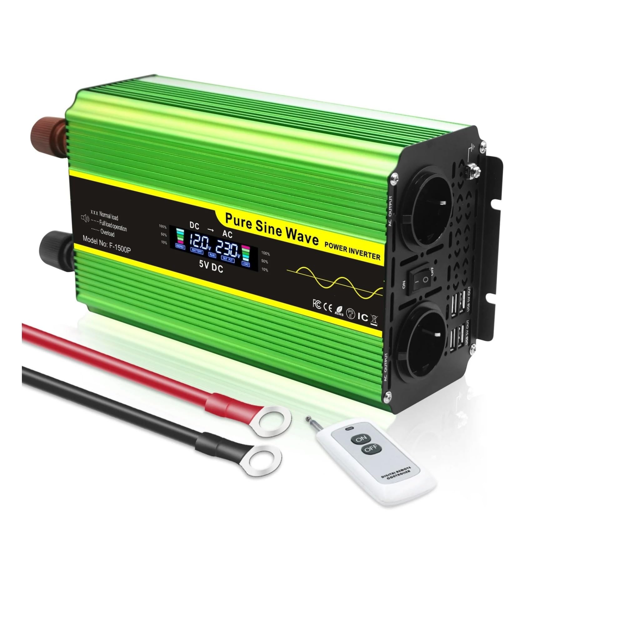 Power Inverter Per Sistemi Generazione Energia Domestica LCD Per Inverter A Onda Sinusoidale Pura DC12V AC 110V/220V Invertitore Potenza Inverter Professionali Invertitore(12V,220-240V EU SOCKET_6000W