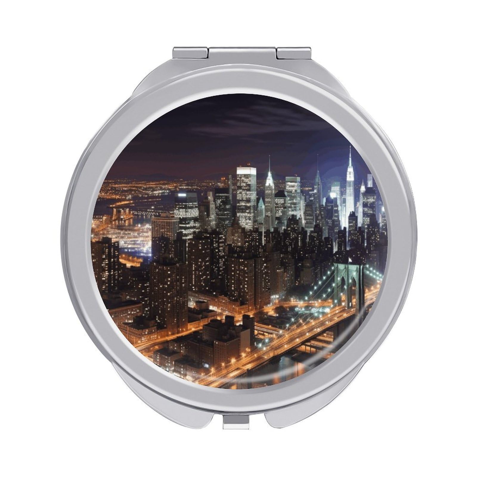 Fekiloot Style New York Night Travel Makeup Mirror Handheld Compact Mirror Portable Pocket Mirror Double-Sided 1X/2X Magnifying For Handbag And Purses