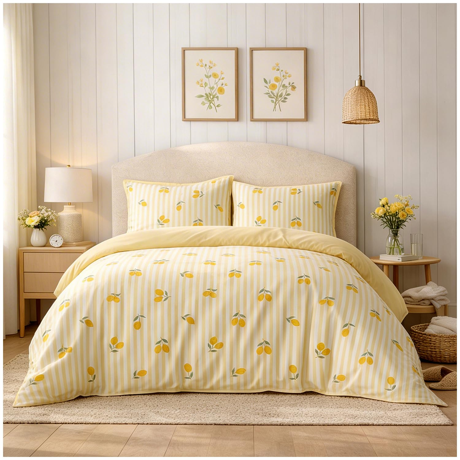 GC GAVENO CAVAILIA Lemon Stripe Double Duvet Cover Set - Yellow