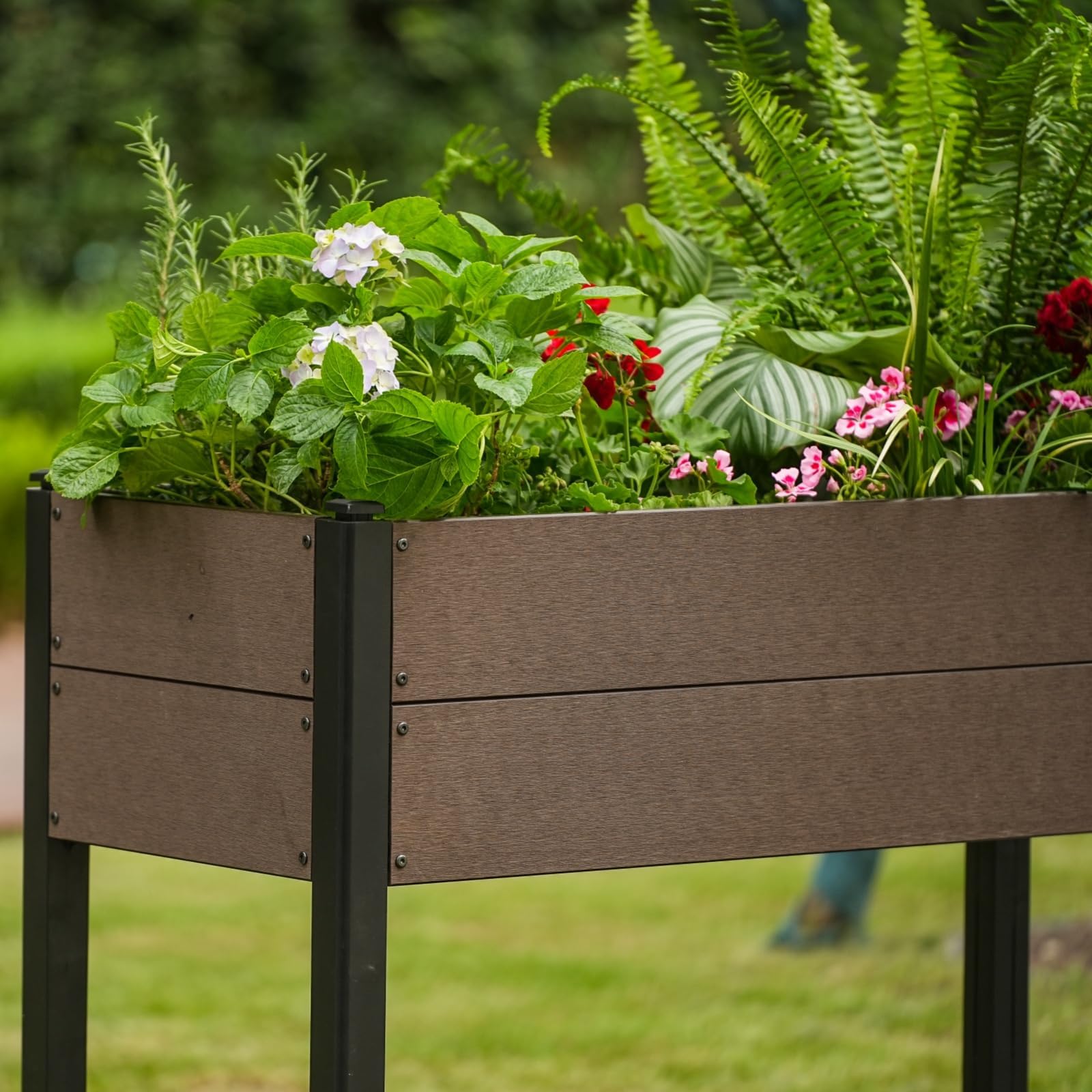 Acekool Hochbeet Für Garten Holz 109x49x85 cm—Hochbeinig, Pflanzbeet, Gemüsebeet, Blumenkasten, Für Terrasse & Balkon, Wetterfest & Einfache Montage, Braun