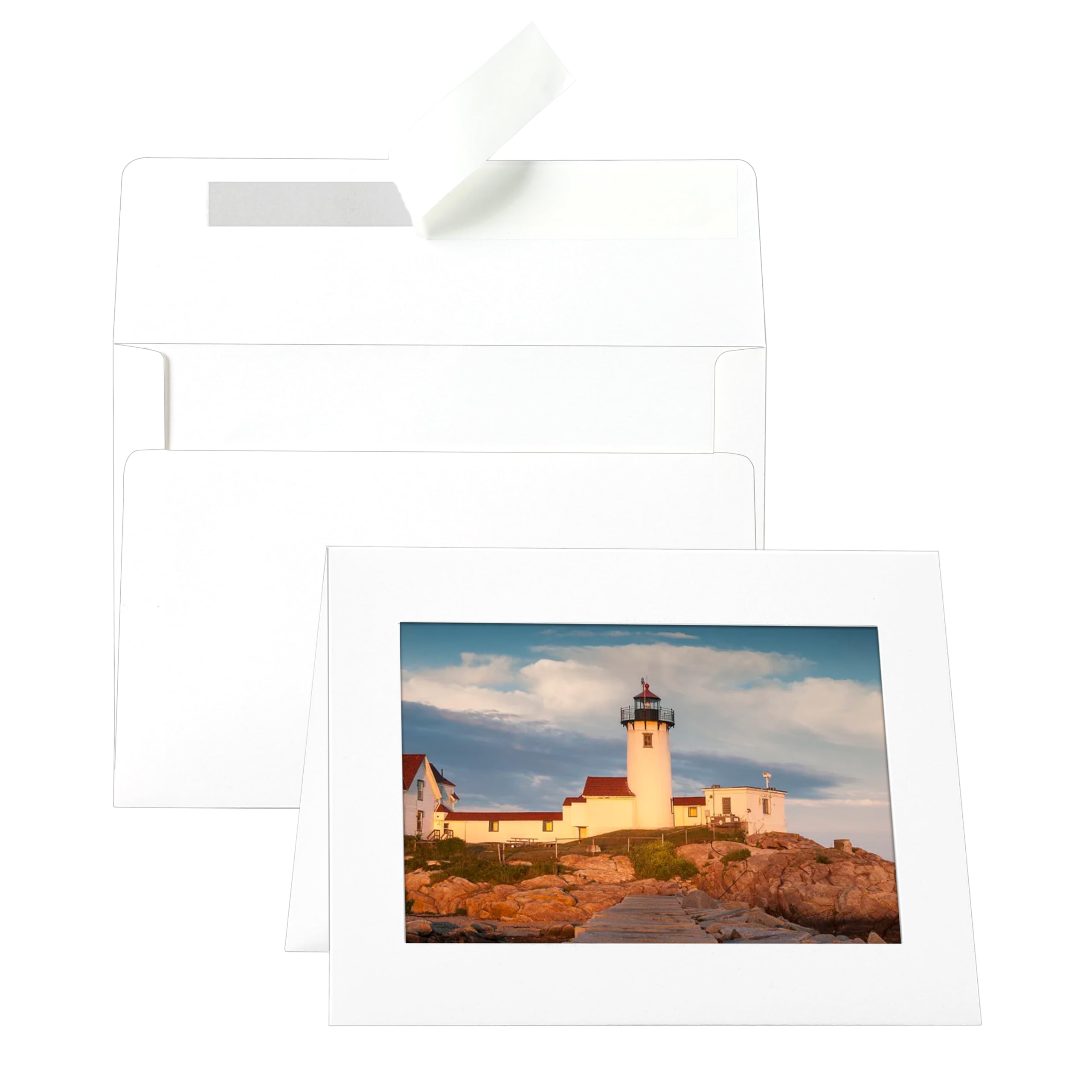 Silunkia 60 Packs White Photo Card Holder for 5 x 7 Picture, Paper Picture Frames, Photo Folders with Self Seal Envelopes for Classroom DIY Birthday Christmas Wedding Postcards Graduations — image 1