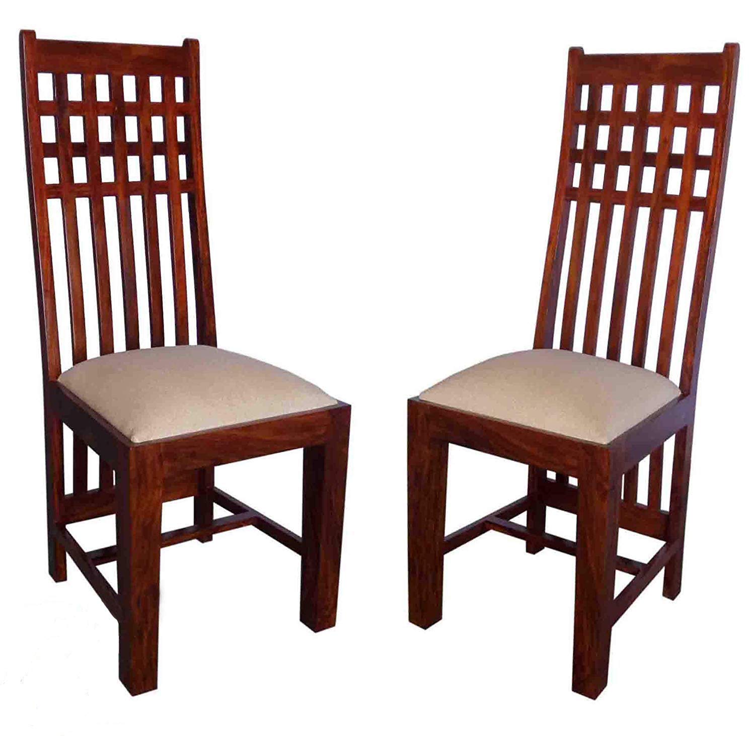 Solid Sheesham Wood Set of 2 Dining Chairs Only | Wooden Two Seater Dinning Chair with Cushion for Kitchen & Dining Room | Rosewood, Natural (2 Seats)