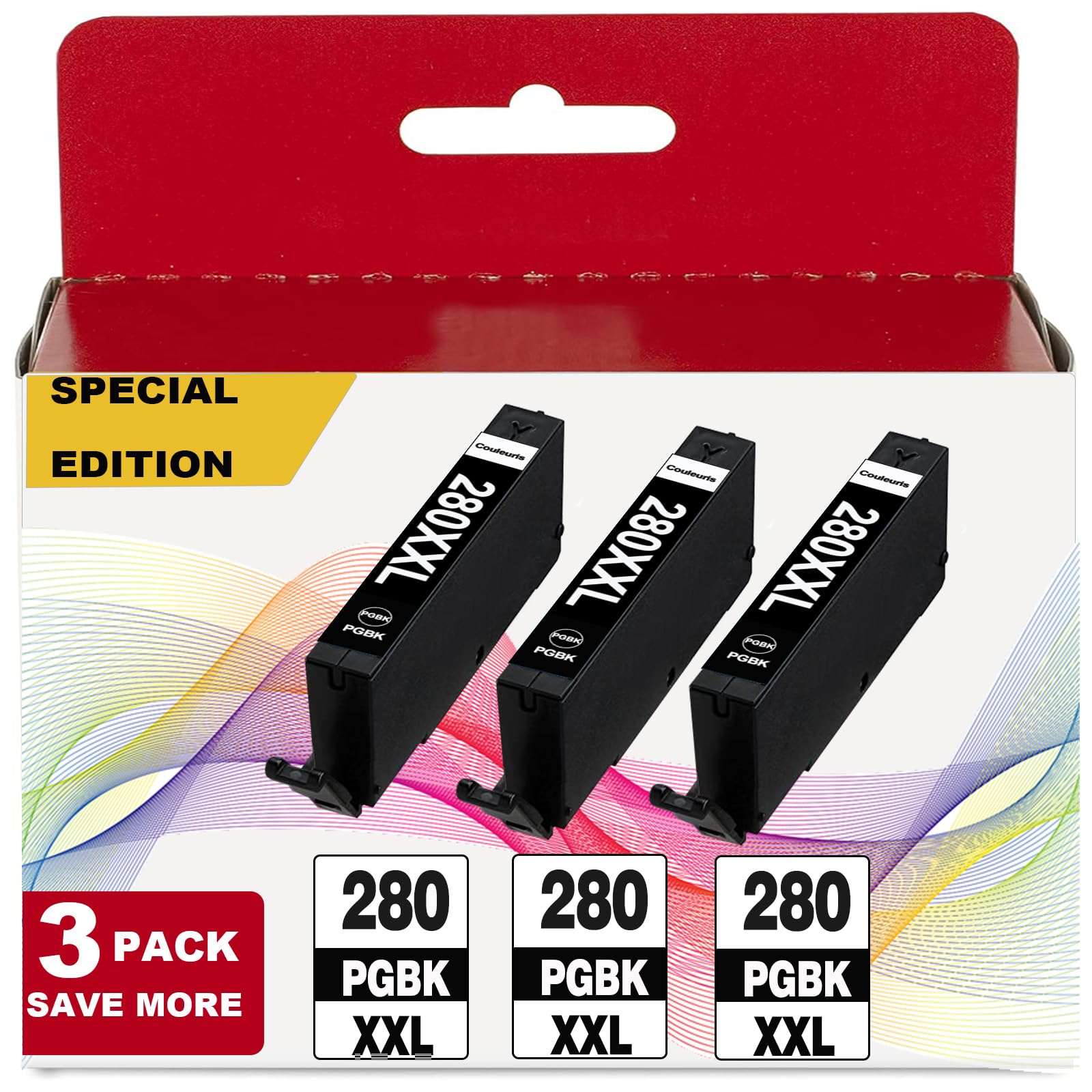 PGI-280 XXL PGBK Ink 3-Pack Replacement for Canon 280XXL for TR8620a TR8600 TR8622a TR8520 TS9521c TR7520 TS9120 TR8622 TS9520 TS6220 TS6320 TS702a TR8500 Printers for 280XXL 281XXL 280XL 281XL Black