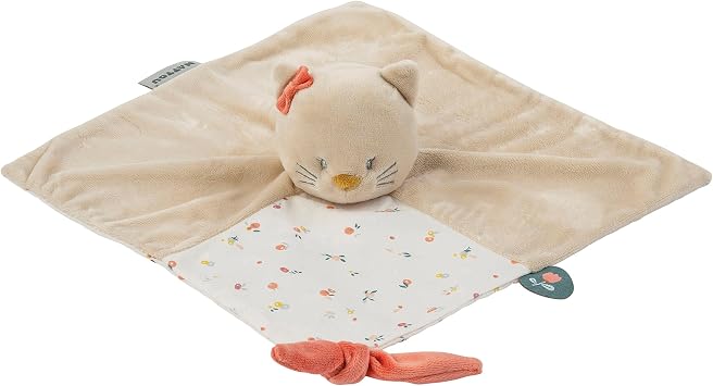 Nattou Cotton and Velour Cuddle Blanket Cat Lana Companion from Birth Approx. 27 x 27 cm Mila, Zoe and Lana Beige