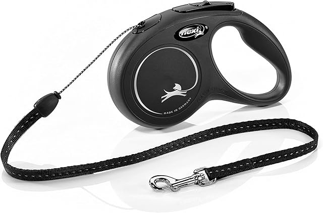 flexi New Classic Retractable Lead Cord, Black, Small, 5m (16ft)