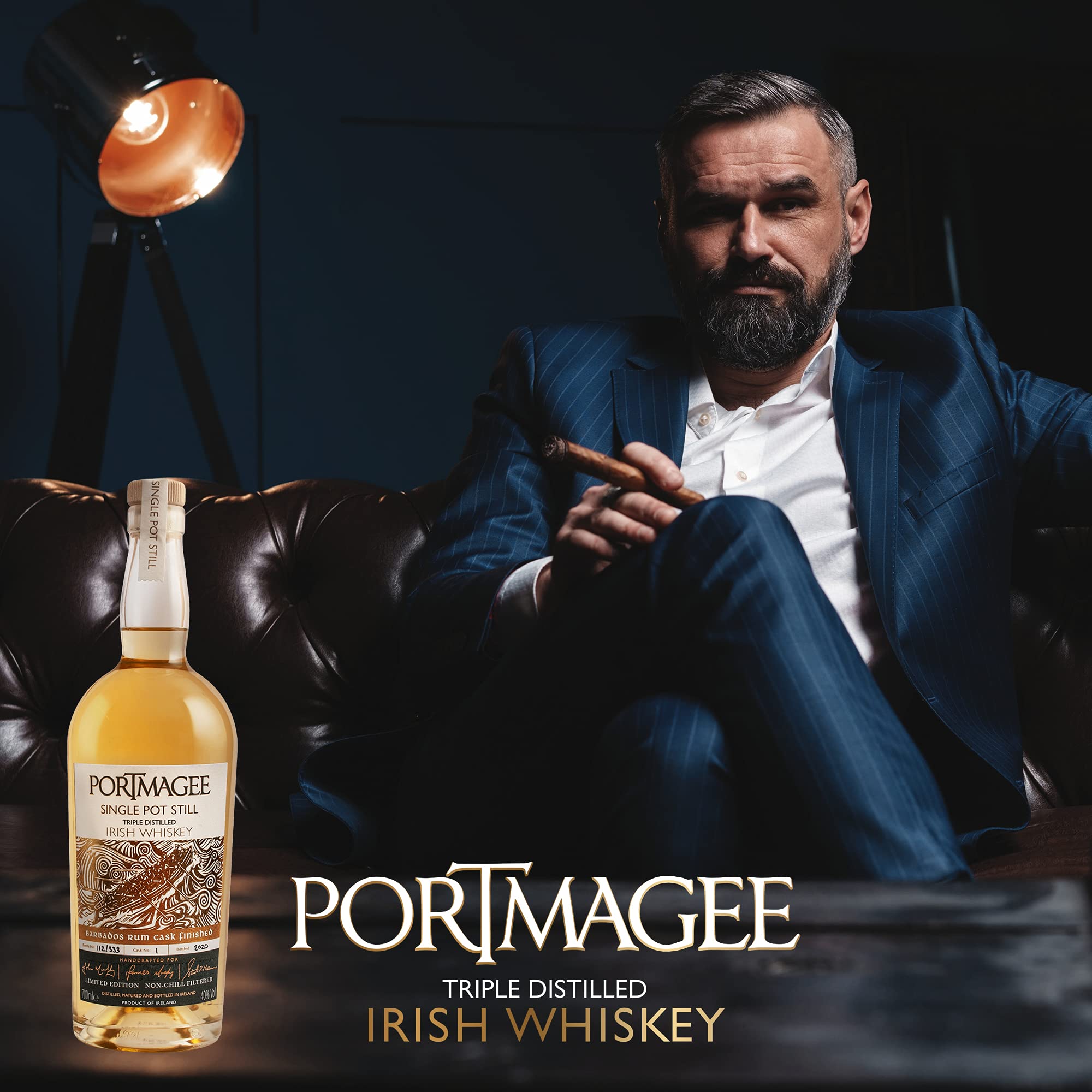 Portmagee Single Pot Still Irish Whiskey I Premium Single Pot Still Whiskey I 3-fach destillierter irischer Whisky aus gemälzter & ungemälzter Gerste I Limited Whisky I Cask Number I 46% Vol. I 0,7 L