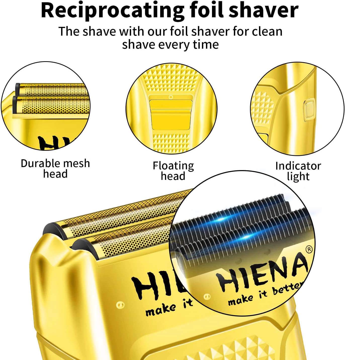 HIENA PRO Clippers and Trimmers Set - Cordless Hair Clippers for Men, Hair Trimmer & Foil Shaver, Hair Cutting Kit with Travel Bag, Barber Clippers Set with Cape for Home/Barber (Gold)