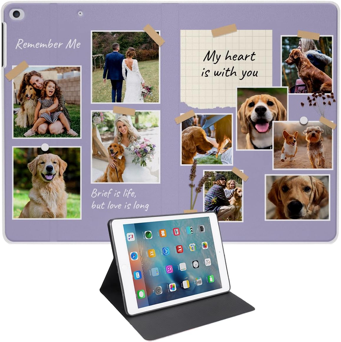 Personalized Customized Case for iPad 6th/5th(2018/2017),Drop-Resistant Leather Flip Smart Cover for iPad 9.7 Inch,Auto Wake/Sleep,Custom Multi-Picture Collage Photo Text,for Family,Friends,Gifts