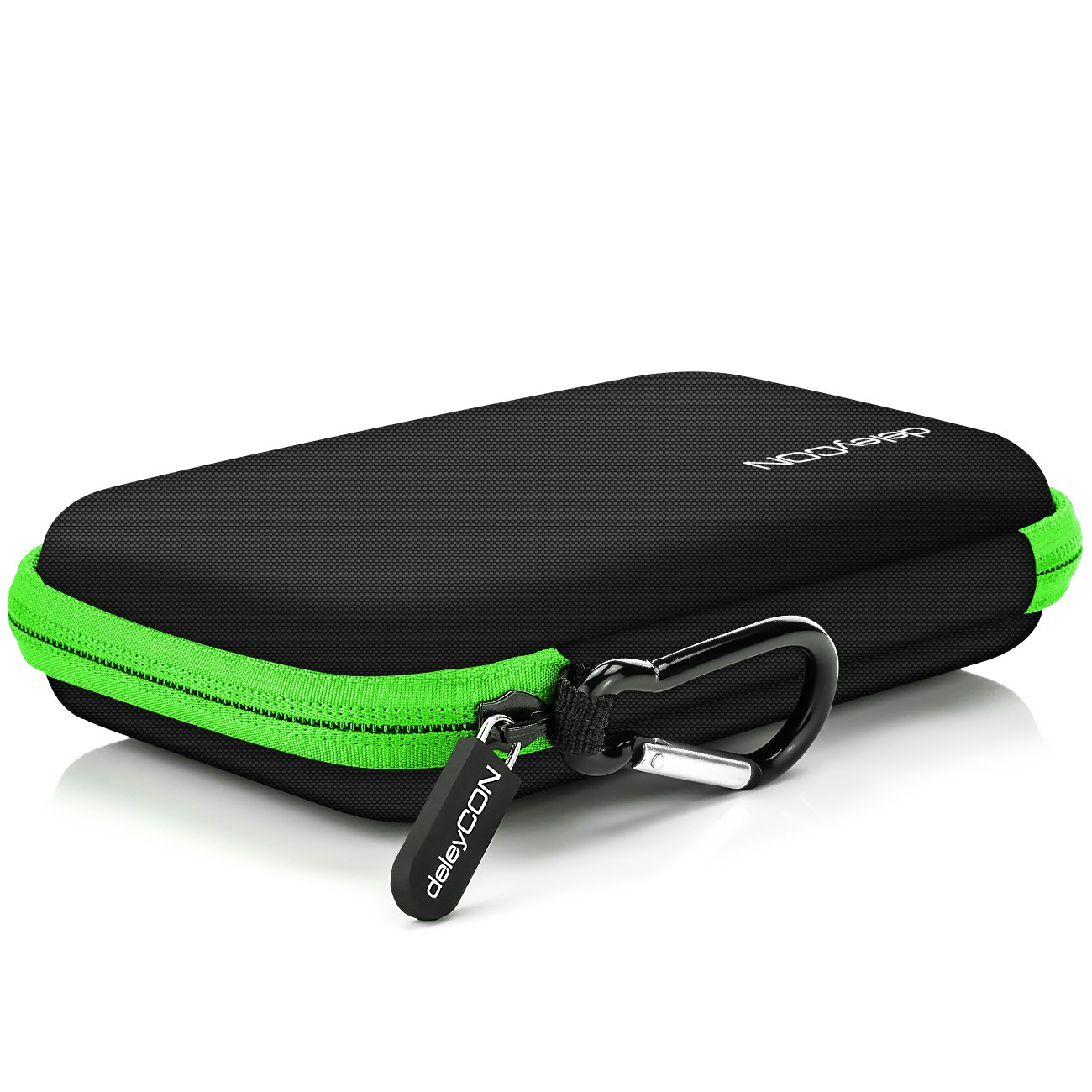 deleyCON Borsa del Disco Rigido Custodia HDD - Per Dischi Rigidi da 2,5" Pollici e SSD - Robusto e Antiurto - 2 Scomparti Interni con Tasche a Rete - Verde