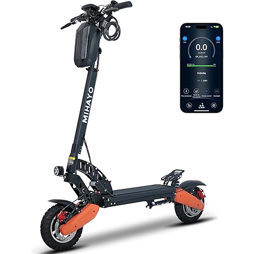 MIHAYO Y01 Electric Scooter, 30 Mph Top Speed, 34 Miles Max Range, 800W Motor with Dual Suspension, 10" Off-Road Tires, Adjustable Handlebar Height, Foldable for Adults & Teens, UL2272