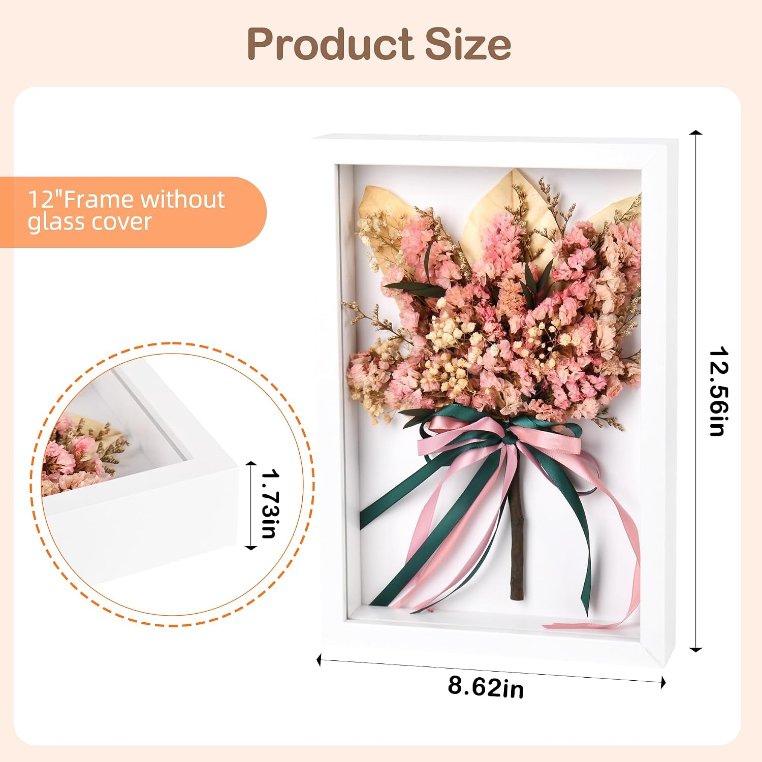 Dried Flower Bouquet for Table Decor, Pink Flowers in 12" Frame, Sring Summer Flowers Home Decorations