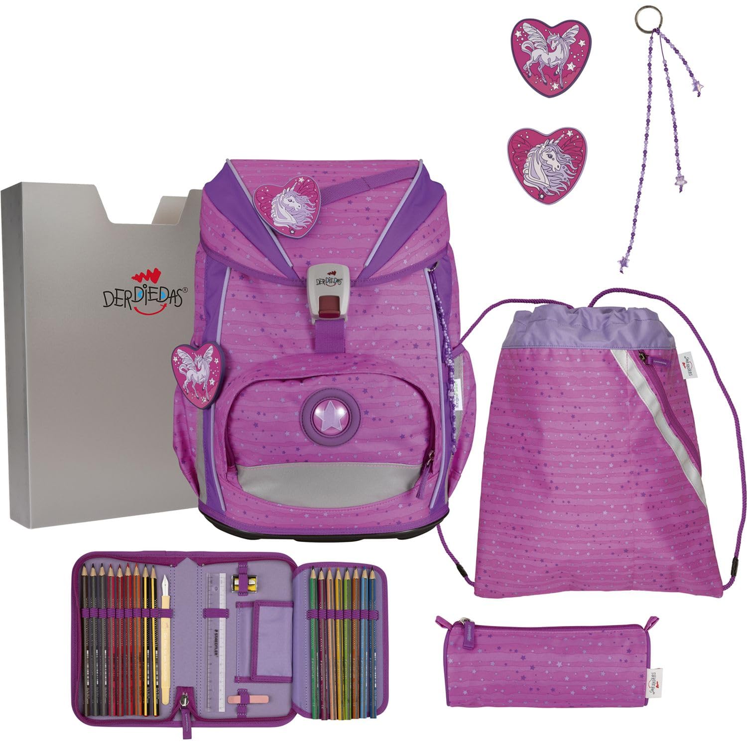 DerDieDas Schulranzen ErgoFlex Light Set 6-teilig Purple Unicorn pink