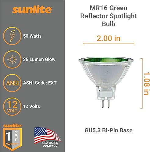 Miniatura 3 de Sunlite 66090-SU 50MR16NSP12VG 50 vatios, halógena MR16 GU5.3 basada en mini bombilla reflectora, verde