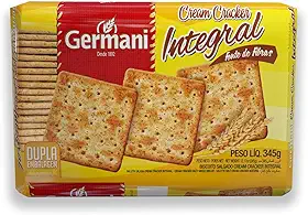 Biscoito Cream Cracker Integral Germani 345G, Biscoito Salgado Integral Cream Cracker, Amarelo, Levinho, Fininho e Crocante, Ingredientes Naturais Selecionados, Receita Caseira Desde 1892