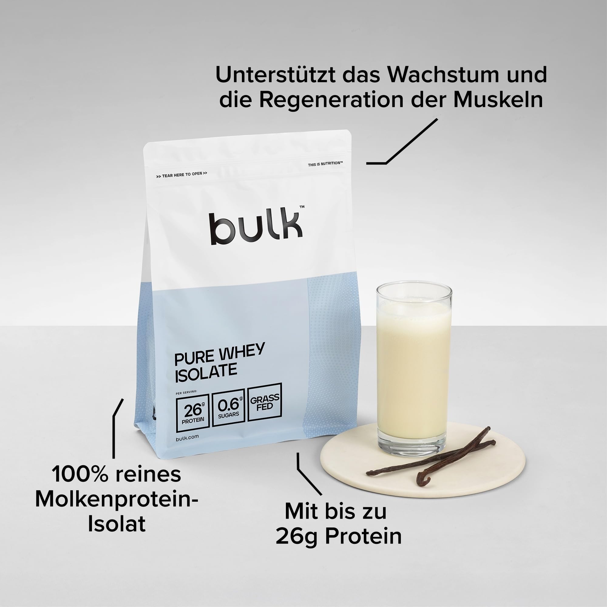 Bulk Pure Whey Isolate 90 | Geschmacksneutral | 26g Protein Portion | Ultra-gefiltertes Molkenisolat | Wenig Zucker | Wenig Fett | Schnelle Aufnahme | Unterstützt den Muskelerhalt | 1kg | Proteinshake