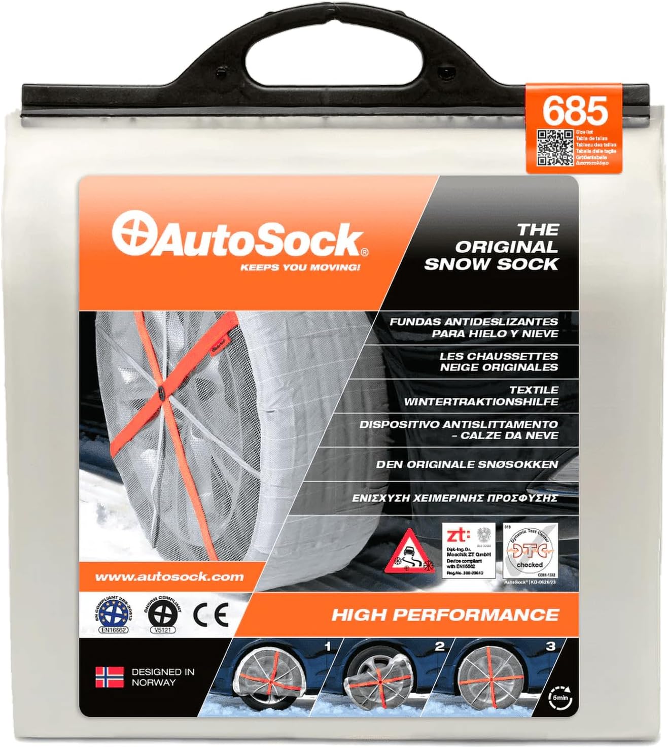AutoSock HP685, Snow Socks for Tires, Pack of 2