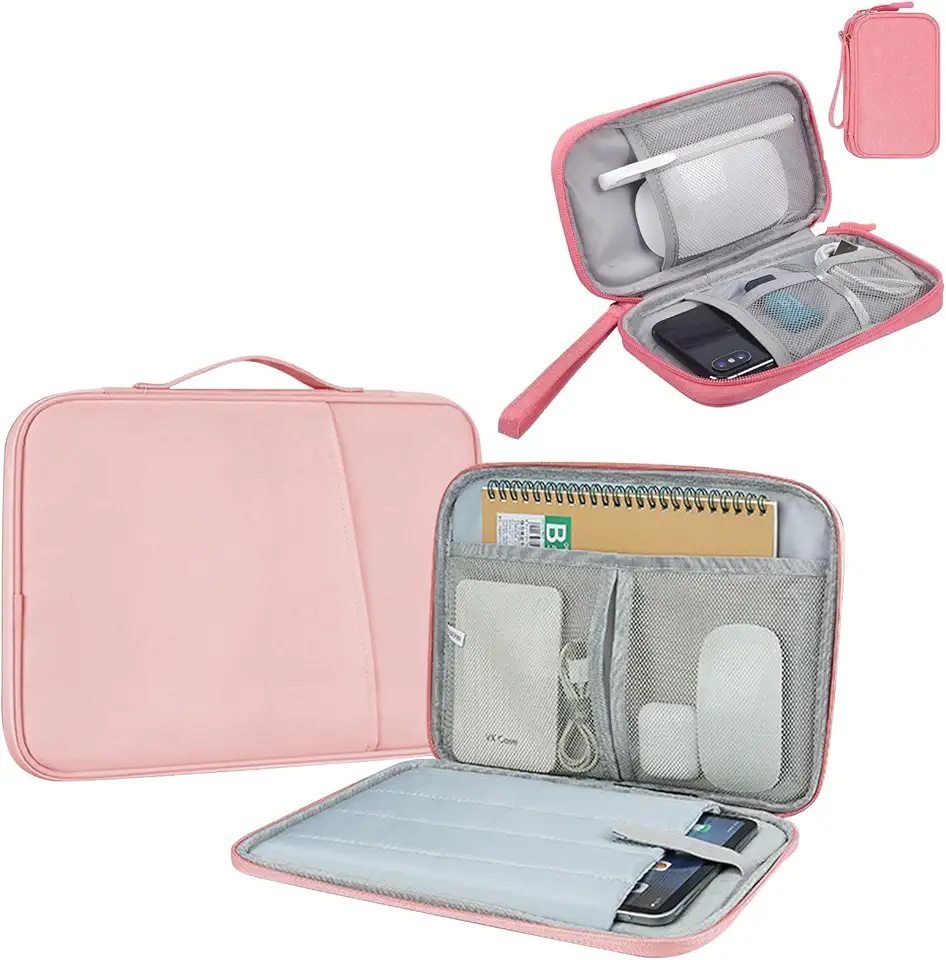 9-11 Inch Tablet Sleeve Case & 1 Travel Organizer Bag,Anti-Drop Protective Caseck, para Smartphone Tablet laptop Cabo USBCarregador Acessórios Celular Power Bank Fone de Ouvido (Rosa)
