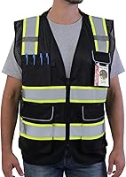 Vista 7 de Neopelta Chaleco de seguridad reflectante de malla naranja, chaleco de alta visibilidad con bolsillos y cremallera, cuello acolchado, chaleco