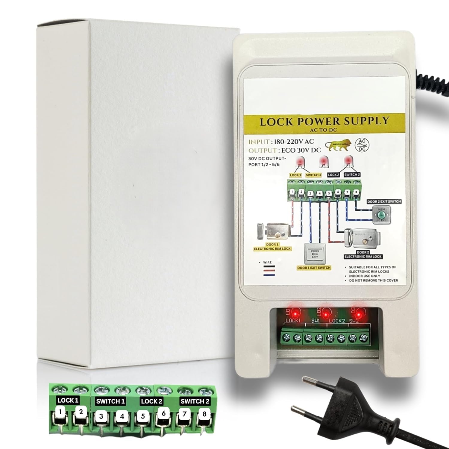 Dual Door Electric Rim Lock Power Supply Unit | AC 180-220V to DC 12-30V Converter | Lock Control Power Supply with Overload, Short Circuit Protection, Compatible with Electronic Door Locks-image-37