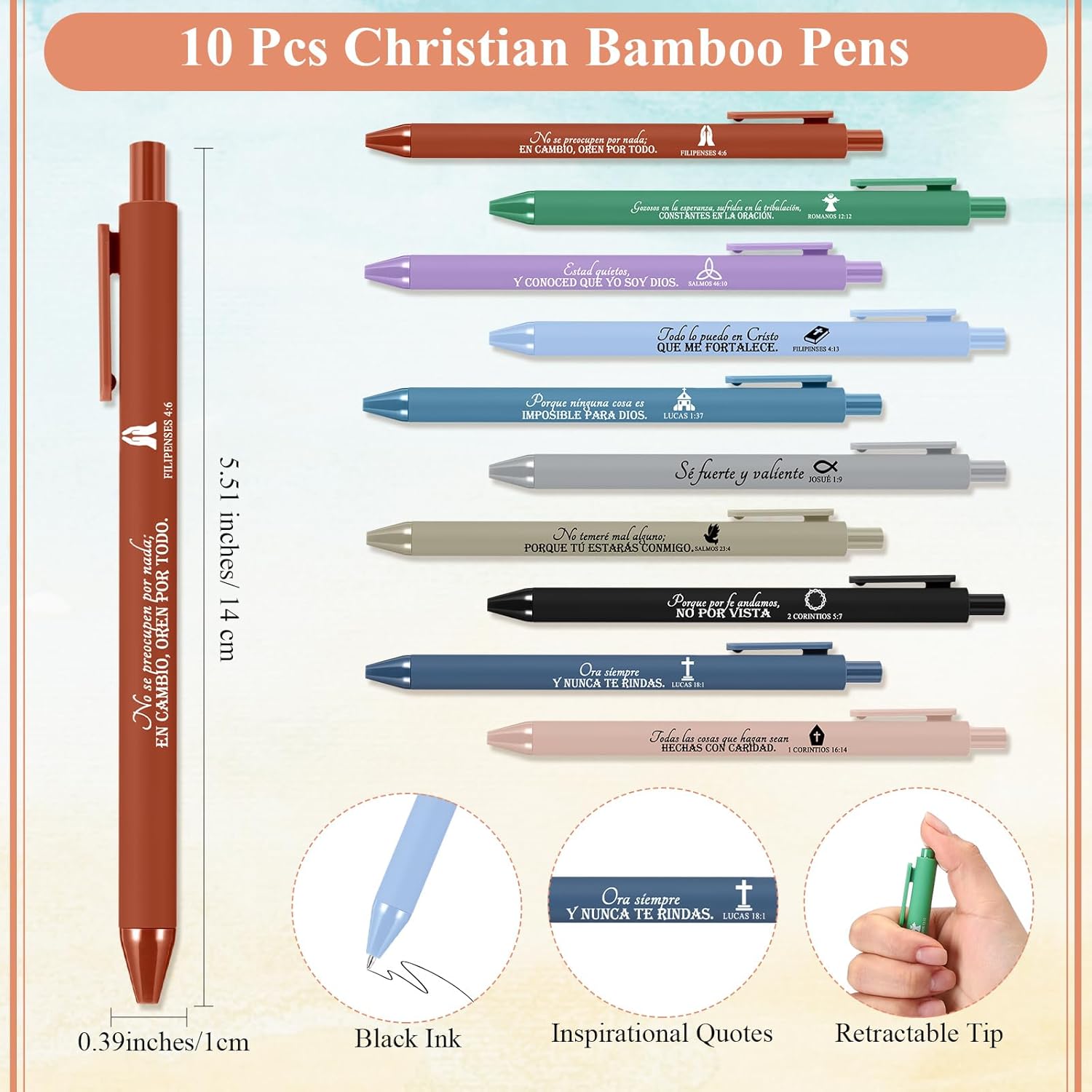 Feifeiya 10 Set Spanish Christian Gift Regalos Cristianos En Español Bible Verse Notebooks Pens Prayer Spiral Journals Inspirational Gift for Easter Party Favors Sunday Church(Watercolor,Classtic) - Image 3