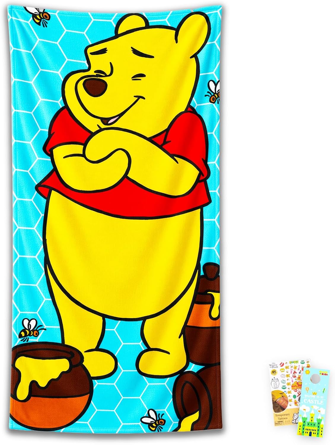 Disney Winnie the Pooh Beach Towel Set - Bundle with 27" x 54" Microfiber Pool Towel Plus Tattoos, More | Pooh Bear Beach Towel for Kids, Adults