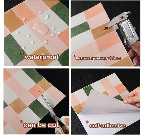 Miniatura 7 de 1 juego de 10 azulejos de vinilo retro rosa y verde para despegar y pegar, para cocina y baño, escaleras, removible amigable para inquilinos (7.87 x