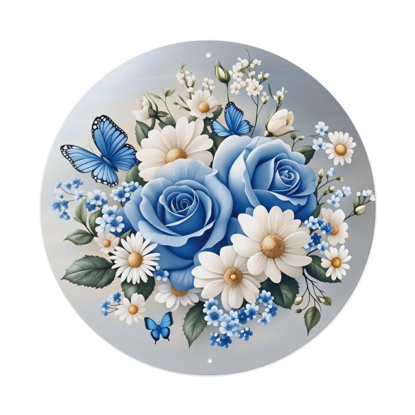 Jdfenggu Vintage Blue Roses White Daisies Butterflies Retro Metal Tin Sign, Metal Poster For Bar, Home, Man Cave, Kitchen, Laundry Room Art Decor 8X8 Inch