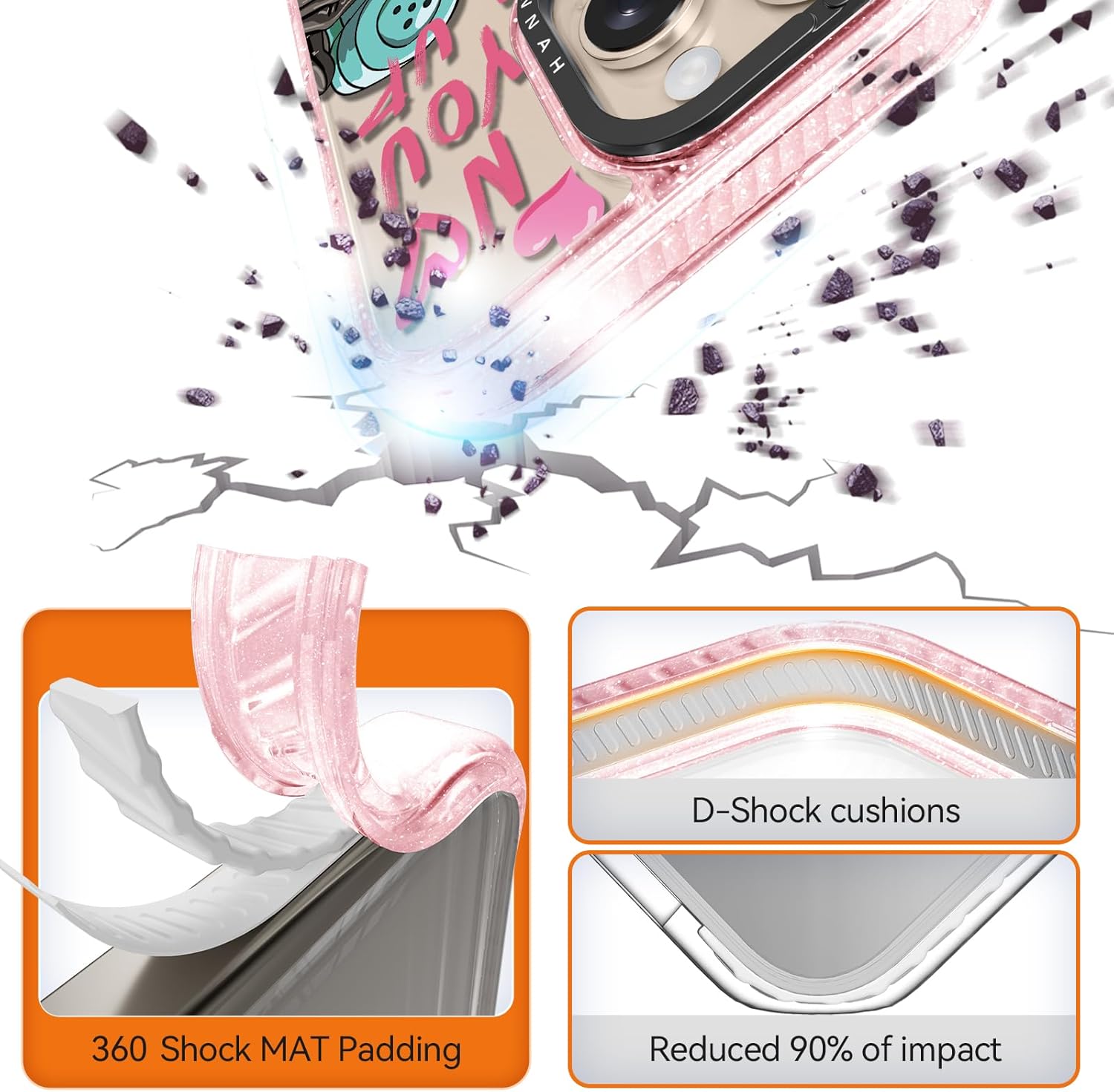Rosarnnah for iPhone 16 Pro Max Case Cute - Compatible with Magsafe - Durable Shockproof 6.6 ft Drop Impact Phone Case - Funny Skeleton Design (6.9") Glitter Pink