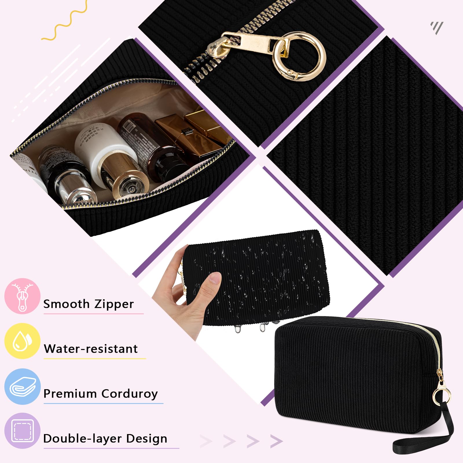 Tampon Holder for Purse, Corduroy Period Bag Sanitary Napkin Storage Bag for Girls Womens, Portable Feminine Emergency Pad Period Pouch(Black)