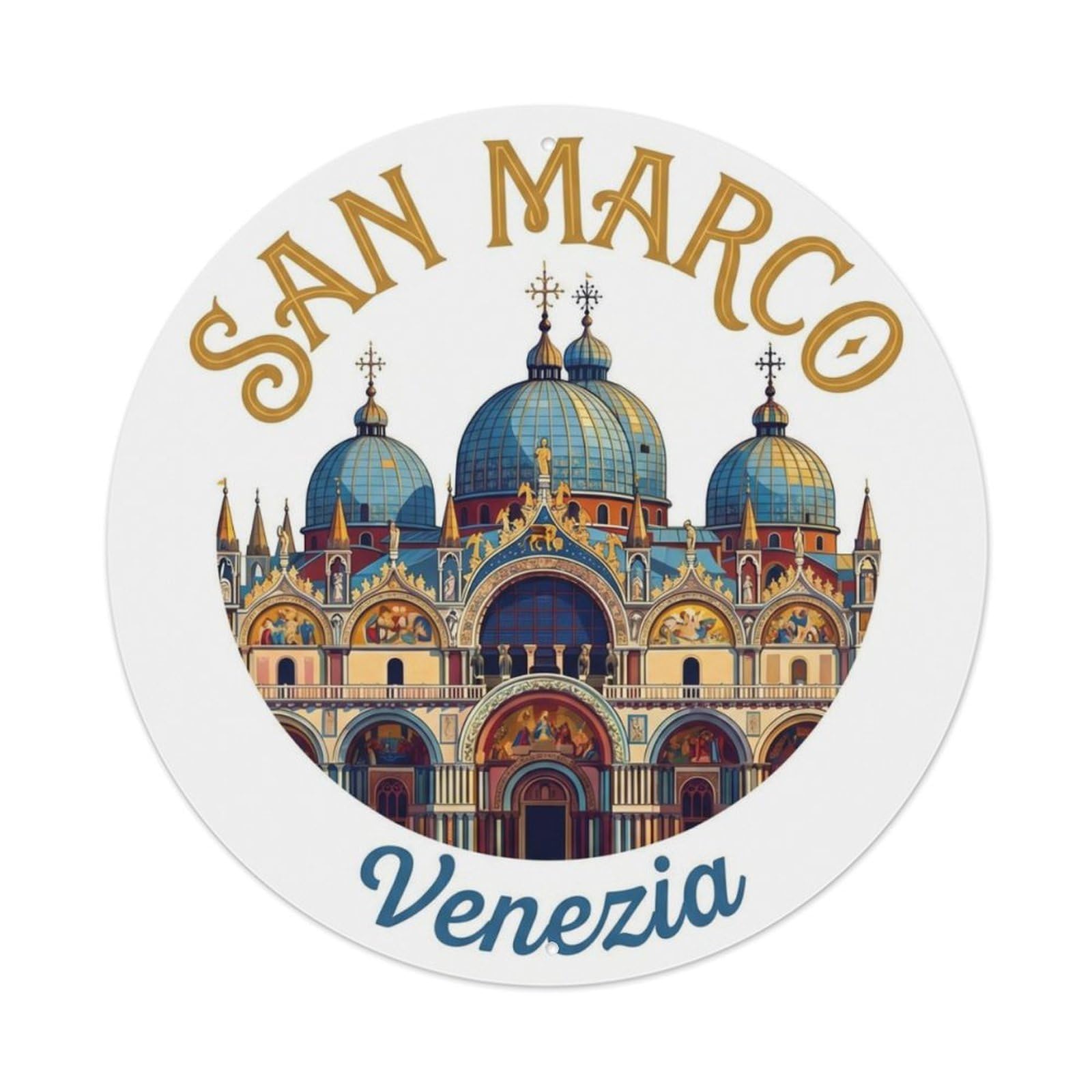 Vintage Travel San Marco Basilica Metal Tin Sign Plaque Wall Decor for Cafe, Club Bar, Office, Home Garden Round Metal Poster 8x8Inch