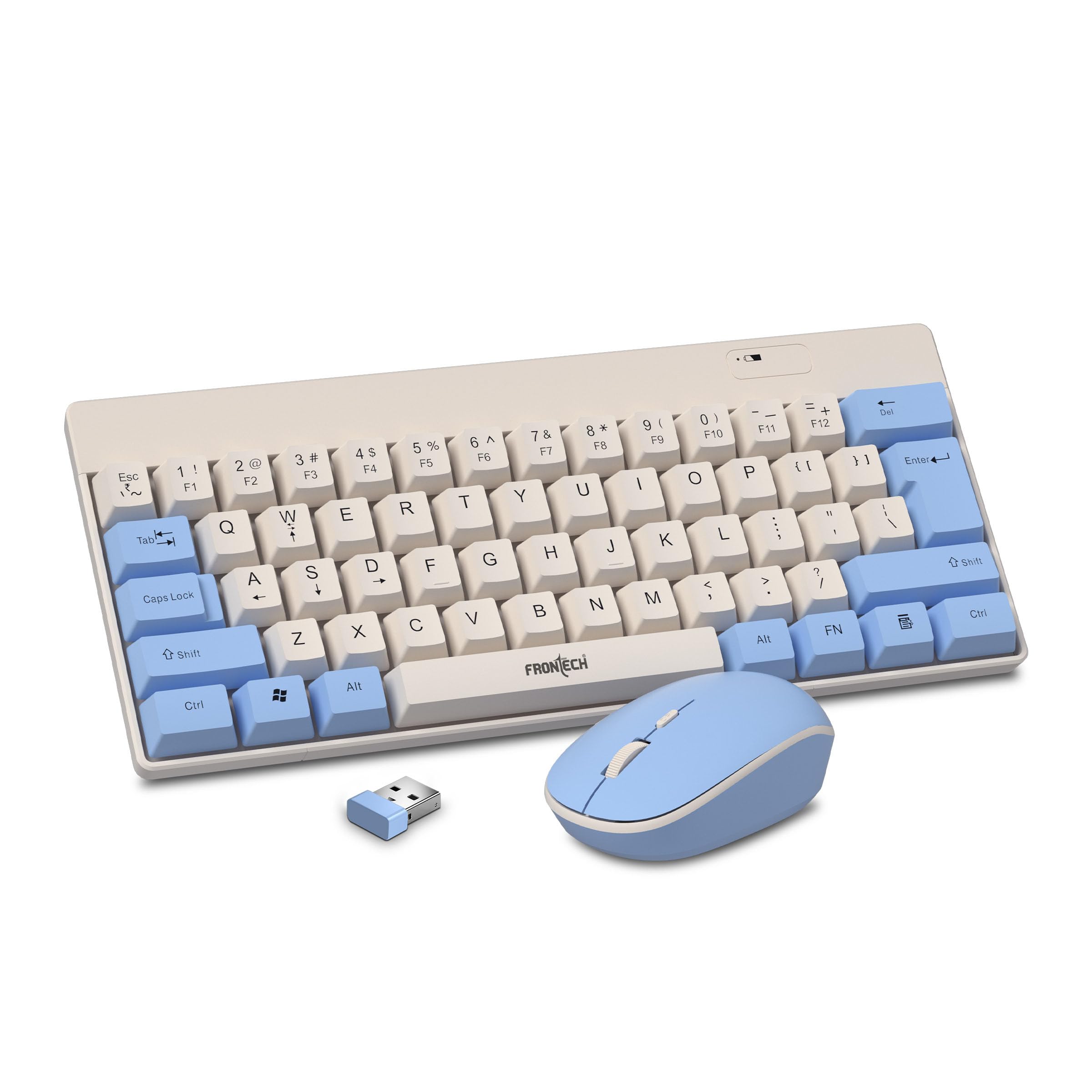 Frontech Wireless Keyboard and Mouse Combo | 2.4GHz | 61-Key Compact Layout | 1600 DPI Optical Mouse | 1-Year Warranty (KB-0032BLU)