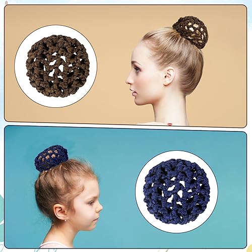 Miniatura 4 de 8 piezas de fundas de moño de ballet para niñas, redes para el pelo para moños, red de pelo de punto invisible, redes elásticas para moños, borde