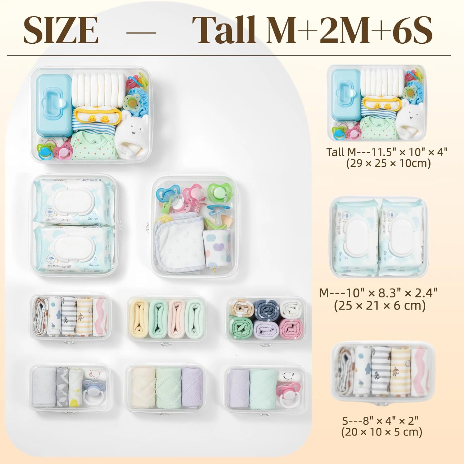 9 pcs Zipper Pouches Nesting Set, Hard Shell Toiletry Bag, Stackable Travel Organizer, Cosmetic Bags, Transparent Diaper Bag, Storage Cases (1 Tall M + 2M + 6S)