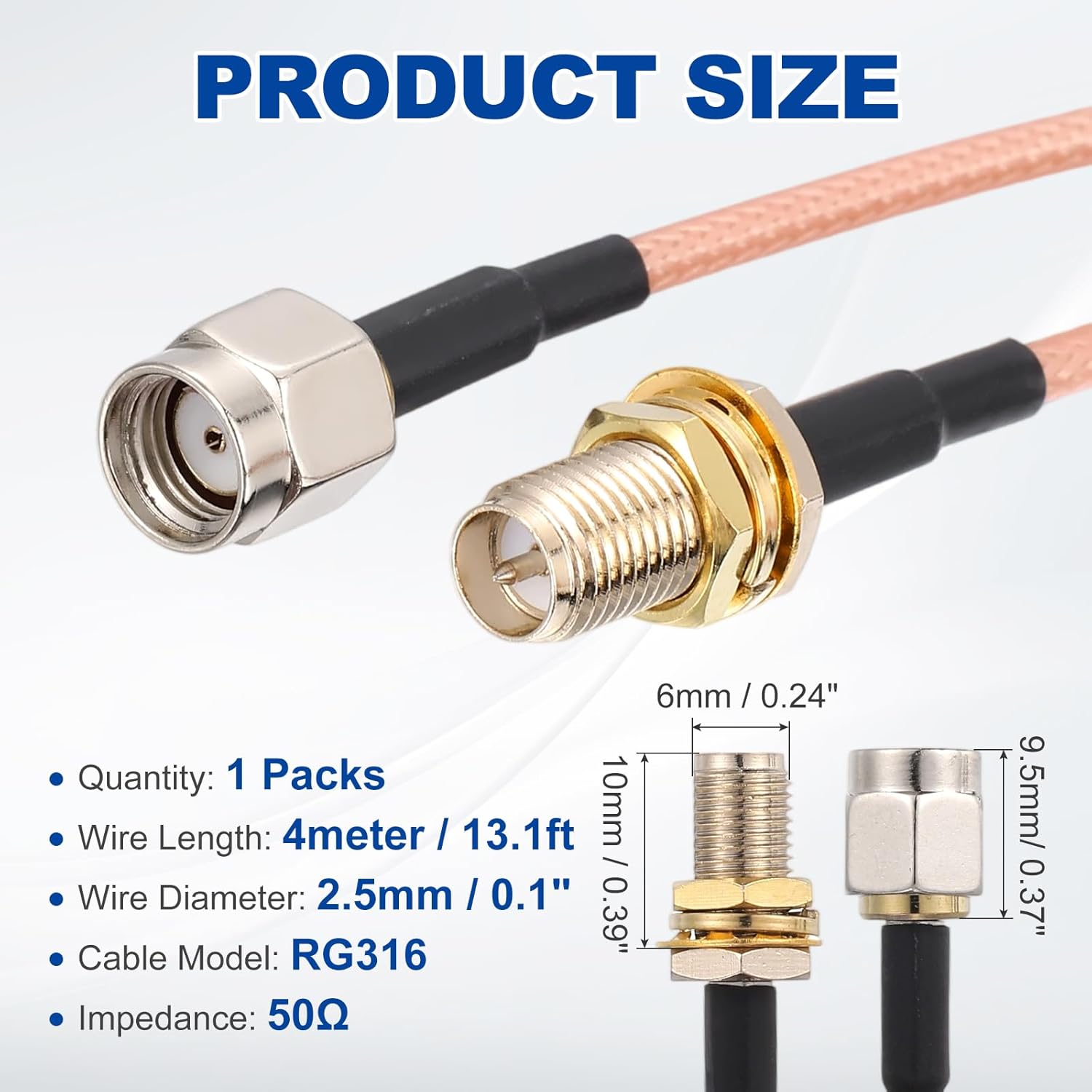 MECCANIXITY SMA Antenna Extension Cable, 13.1ft SMA Male Inner Hole to Female Inner Pin RG316 Low Loss Coaxial Cable Extender for 0-6G Network System WLAN Radio Antennas Jumper