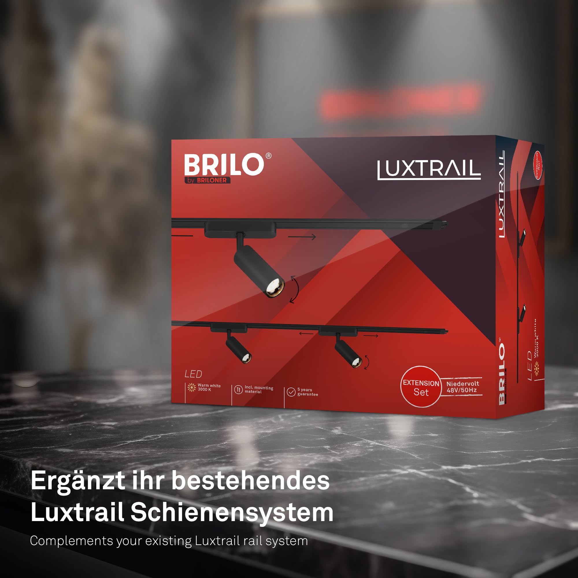 BRILONER - Sistema de carriles Luxtrail set de prolongación, 2x LED spots, extensible, orientable, lámparas, sistema de carriles techo, carril proyector, 1m, negro