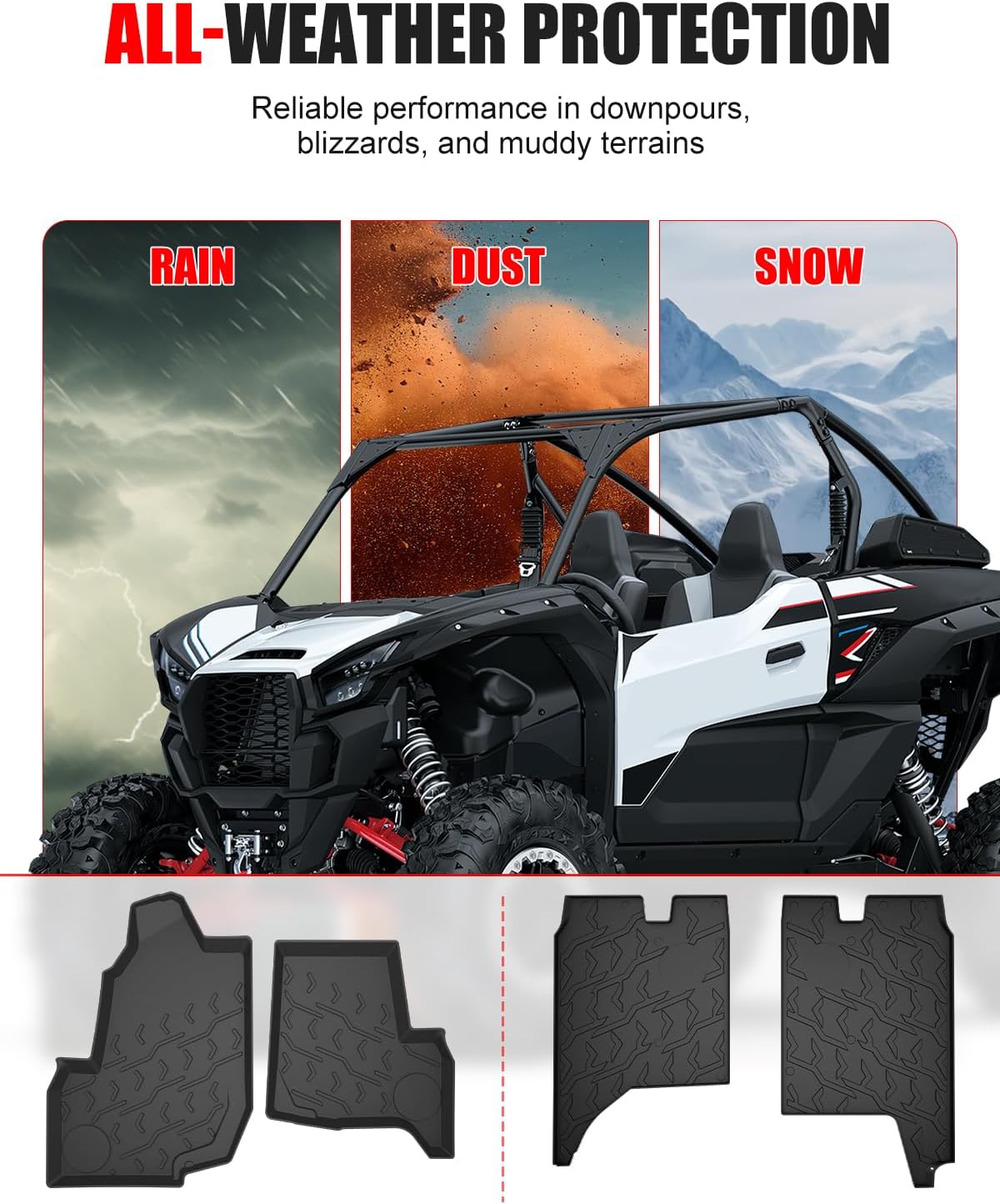 Floor Mats for Kawasaki Teryx KRX4 1000, Front & Rear TPE Non-Slip Floor Liner, All-Weather Protection Waterproof Slush Mats for Teryx KRX4 1000 2023-2025 Accessories, Easy to Clean (4PCS)