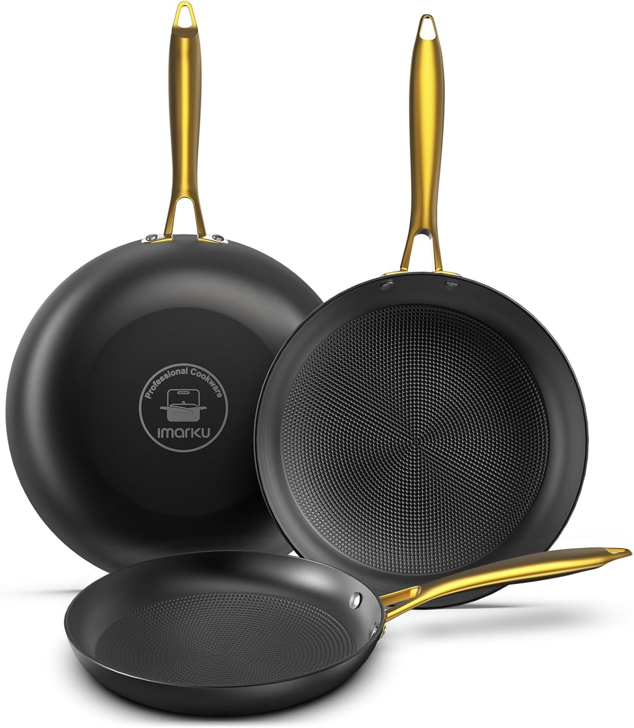 imarku 3 Pcs Non Stick Frying Pans Set, 8+10+12 Inch Nonstick Cast Iron Skillets with Stay Cool Metal Handle, Dishwasher & Oven Safe, Induction Compatible Cooking Pan