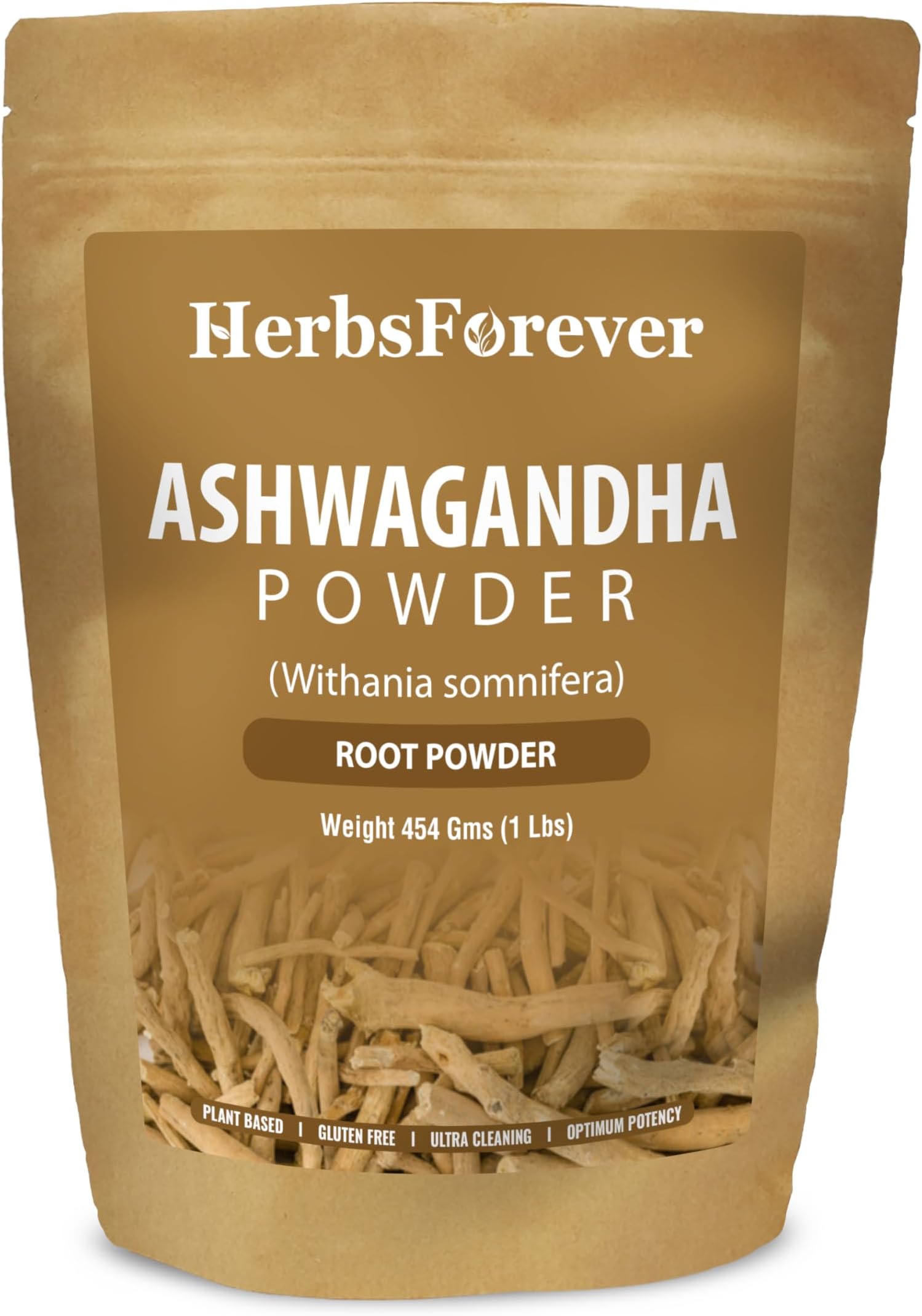 HerbsForever Ashwagandha(Withania somnifera) Root Powder- Ayurvedic Adaptogen Herb for Sleep, Anti Stress, Ideal for Smoothie, Juice & Teas| Wild Harvested, Non GMO, 2X Potency, Ultra Clean|16oz-1LBS