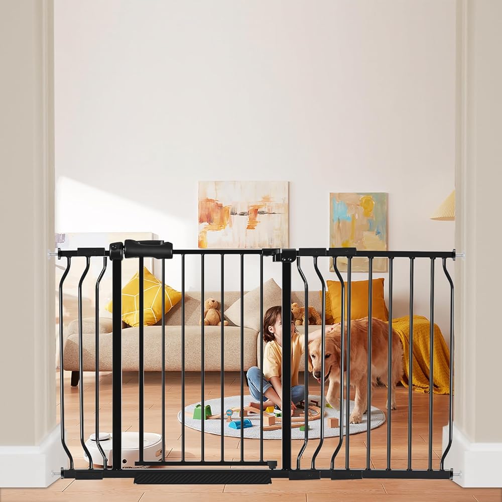 HOOEN 30 Tall Extra Wide Baby Gate for Doorways Stairs 53 to 57.5 Inch Large Long Wide Pressure Mounted Pet Dog Gate Walk Through Child Safety Gate with Extension Kit
