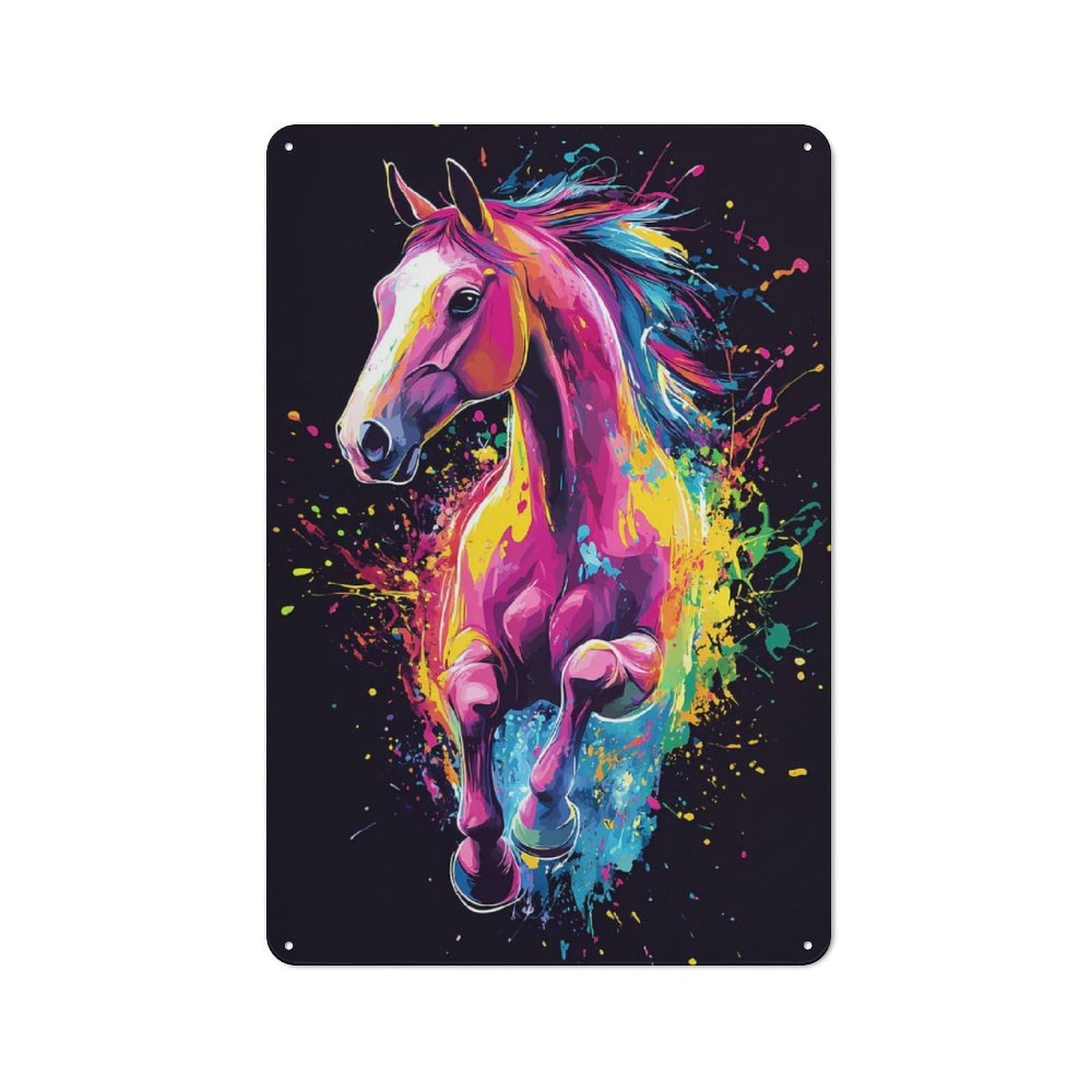 Junmoney Colorful Horse Splash Art Tin Wall Plaque 30X20cm With For Living Room Or Hallway, For Garage, Workshop And Man Cave Decoration