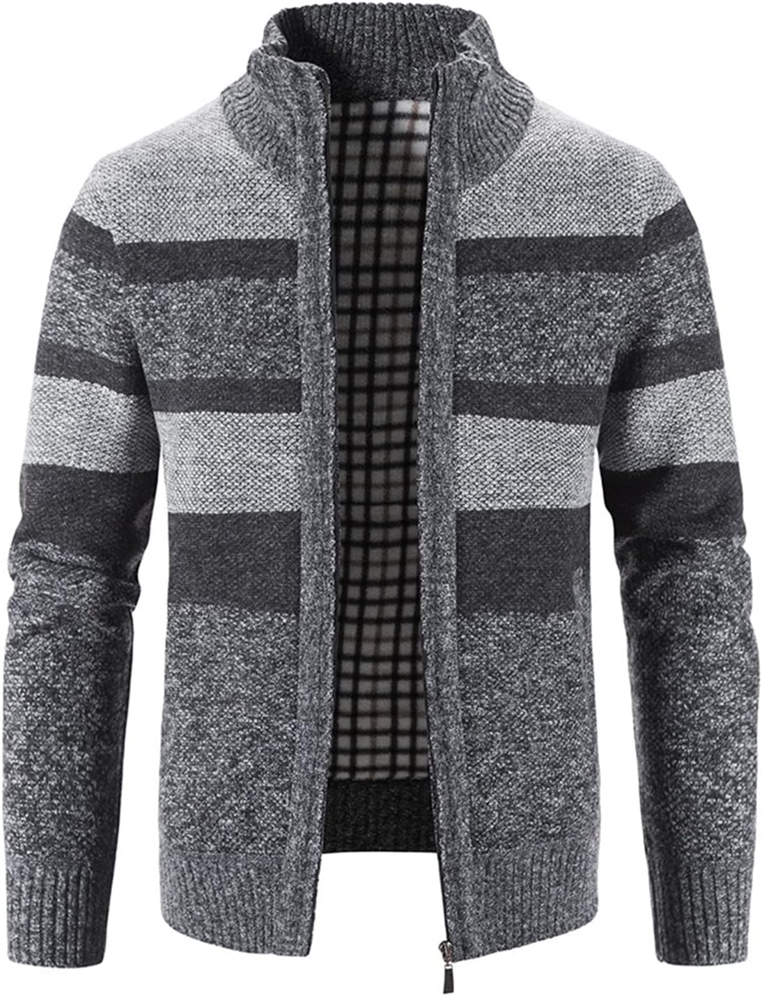 Lu's Chic Men's Slim Fit Cardigan Sweaters Warm Fleece Lined Knitted Full Zip Business Casual Long Sleeve Sweater Pocket