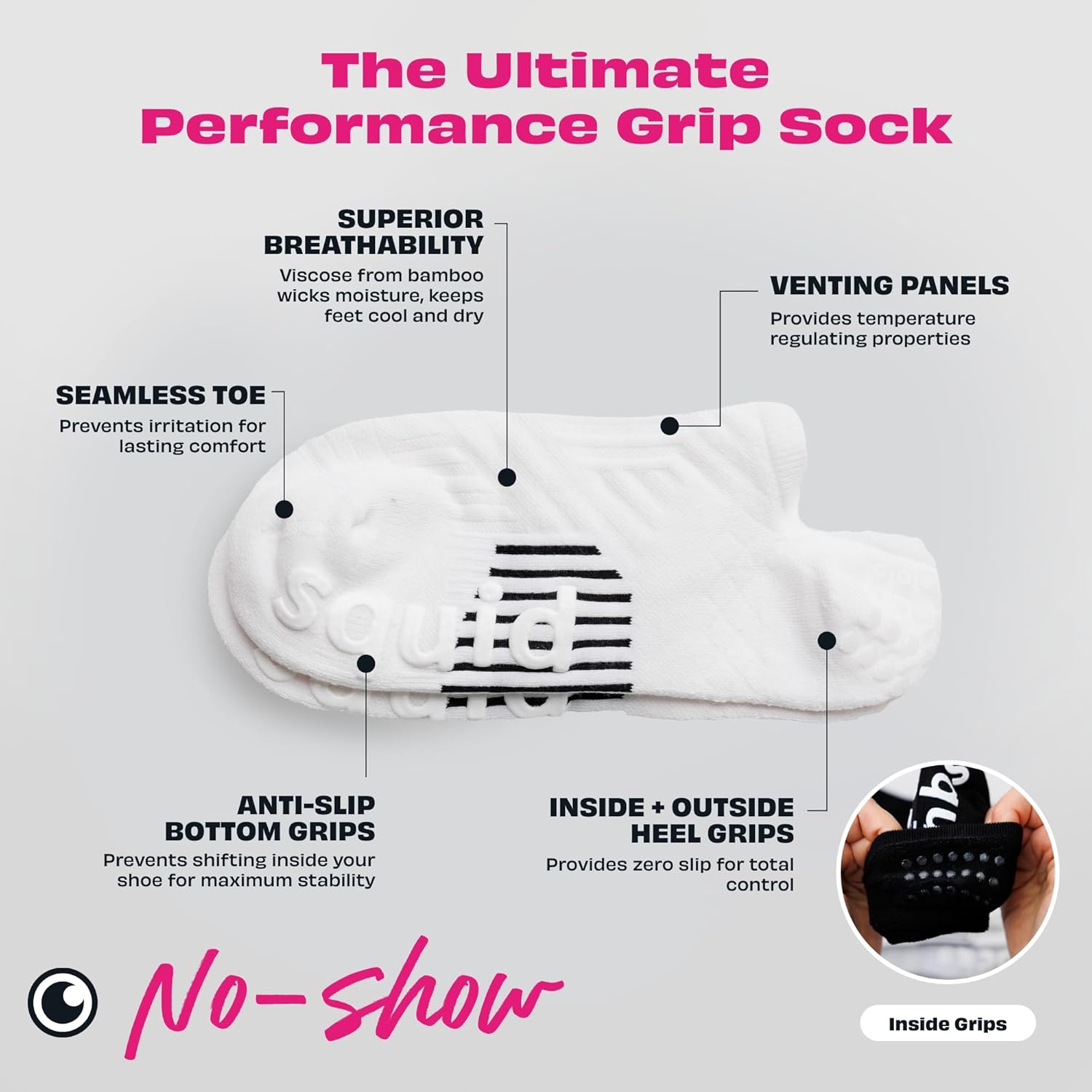 squid socks Athletic Grip Socks | Breathable Anti Slip No Show Socks with LOCK IN™ Technology | Adults & Teen - S,M,L