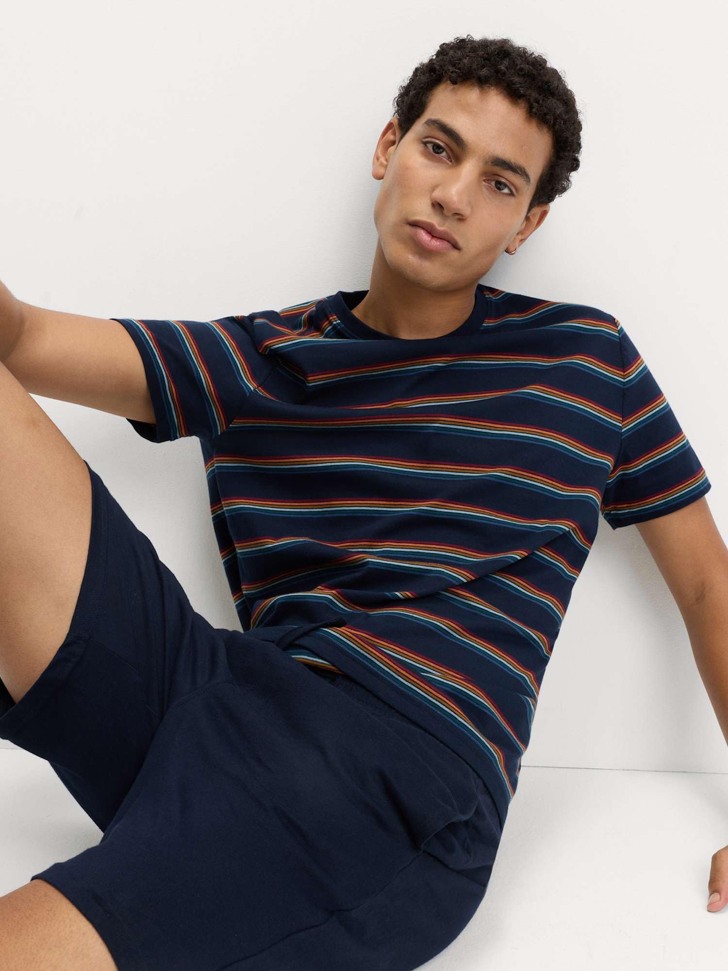 Marks & Spencer Conjunto de Pijama de Rayas Arcoíris de Algodón Puro para Hombre, Ajuste Normal, Cintura con Cordón, con Bolsillos
