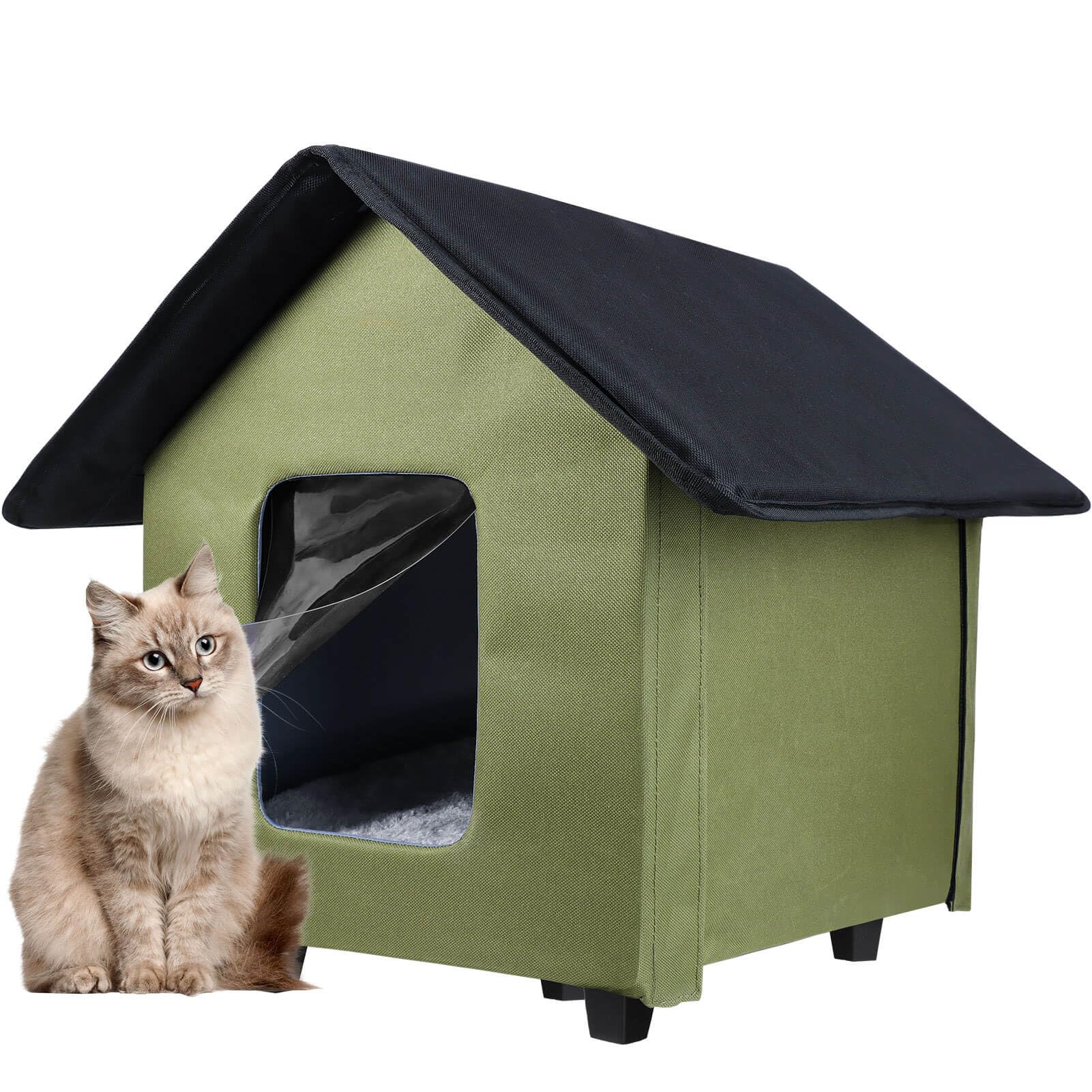 Maison pour chat intérieur extérieur vert - Niche chat imperméable