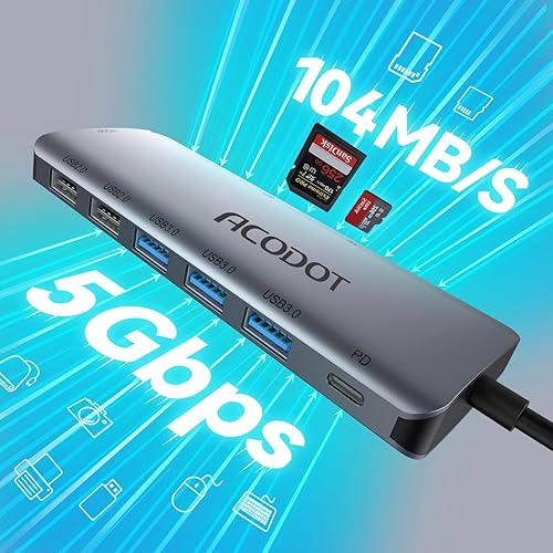 Miniatura 6 de Hub USB C, Acodot 9 en 1 USB C a 4K 60HZ HDMI multipuerto, 3 puertos USB 3.0, lector de tarjetas SDTF, 100W PD, adaptador multipuerto USB C Hub