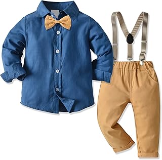 Angelwilla Baby,Clothing,Baby Boys 0-24m,Outfits & Clothing Sets Angelwilla Baby Boys Outfit 4-Piece Toddler Clothing Suit Baby Boys Clothing Sets Baby Clothing Gentleman Outfit Long Sleeve Shirts + Trousers + Braces + Bow Tie