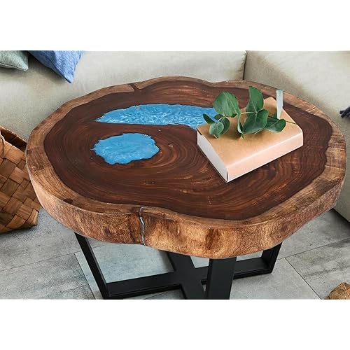 RESINHOMEFURNITURE Personalized Epoxy Resin Dining Living Room Table Patio Coffee Table End & Side Table Bar Counter Top Home Décor with Iron Stands (Night Glow)